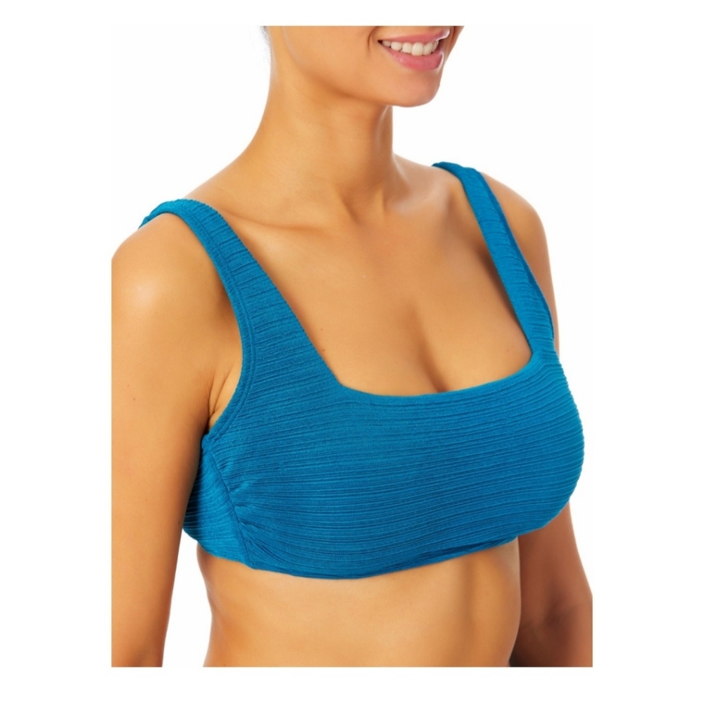 Time and Tru Women's Medium Solid Variegated Rib Blue Bikini Top Square Neckline
